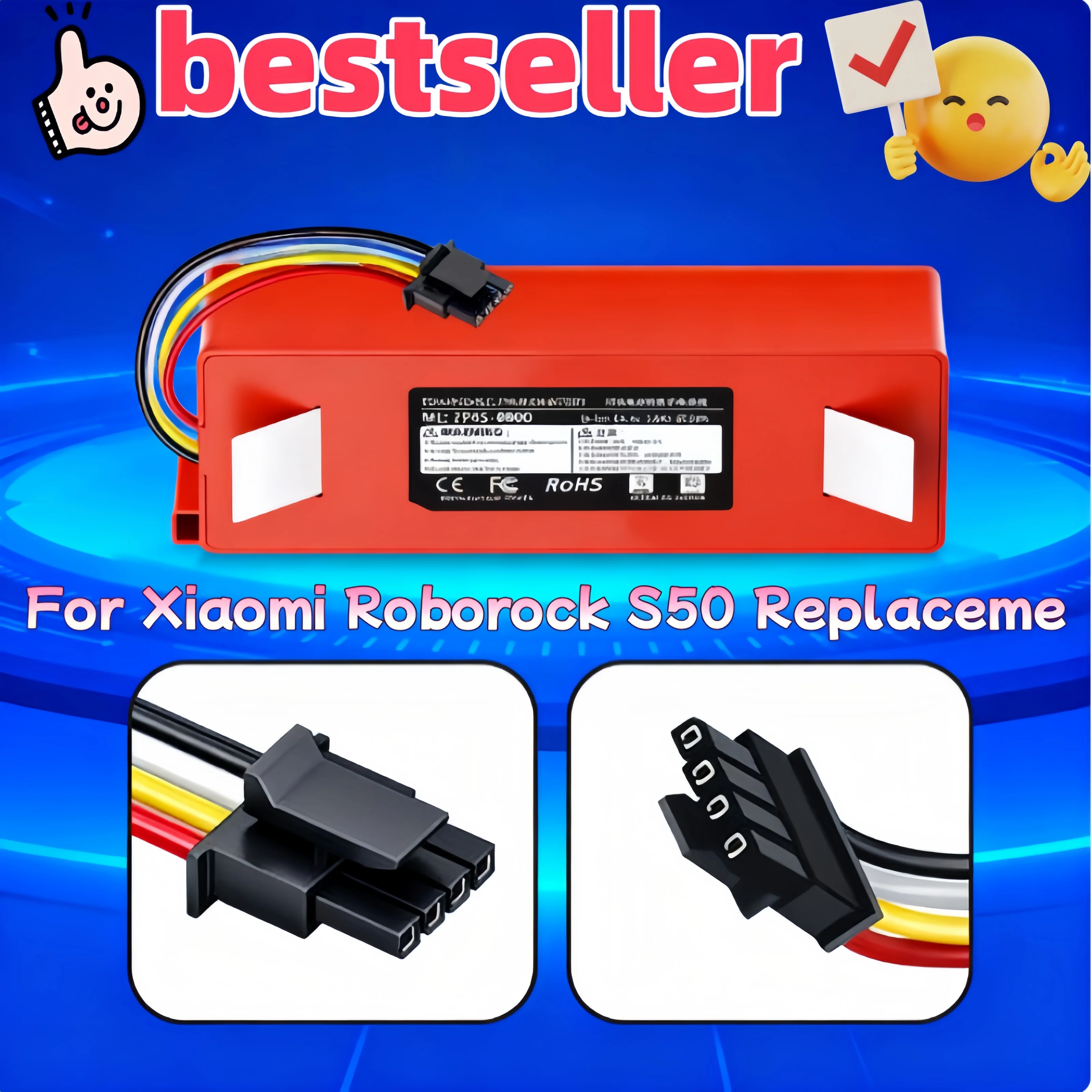 

9800mAh Replacement Battery for Xiaomi Roborock S50 S55 T65 Vacuum, 14.4V Li-ion Battery Pack BRR-2P4S-5200S Spare Part