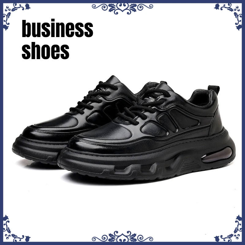 Men Casual Shoes Thick Bottom Heightening Men Sports Leather Shoes Fashion All-Match Air Cushion Men's High-End Sensation Shoes