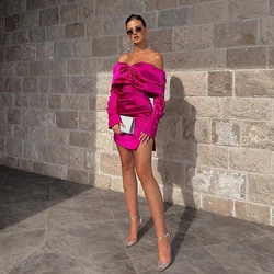 Sexy Mini Skirt Women's Cocktail Dresses Satin Pleated Off Shoulder Customized Prom Gowns Fashion Celebrity Evening Dress Part