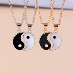 Aihua Hot Selling Enamel Yin Yang Tai Chi Necklace for Women Men Birthday Gift BFF Best Friends Couple Matching Pendant Necklace