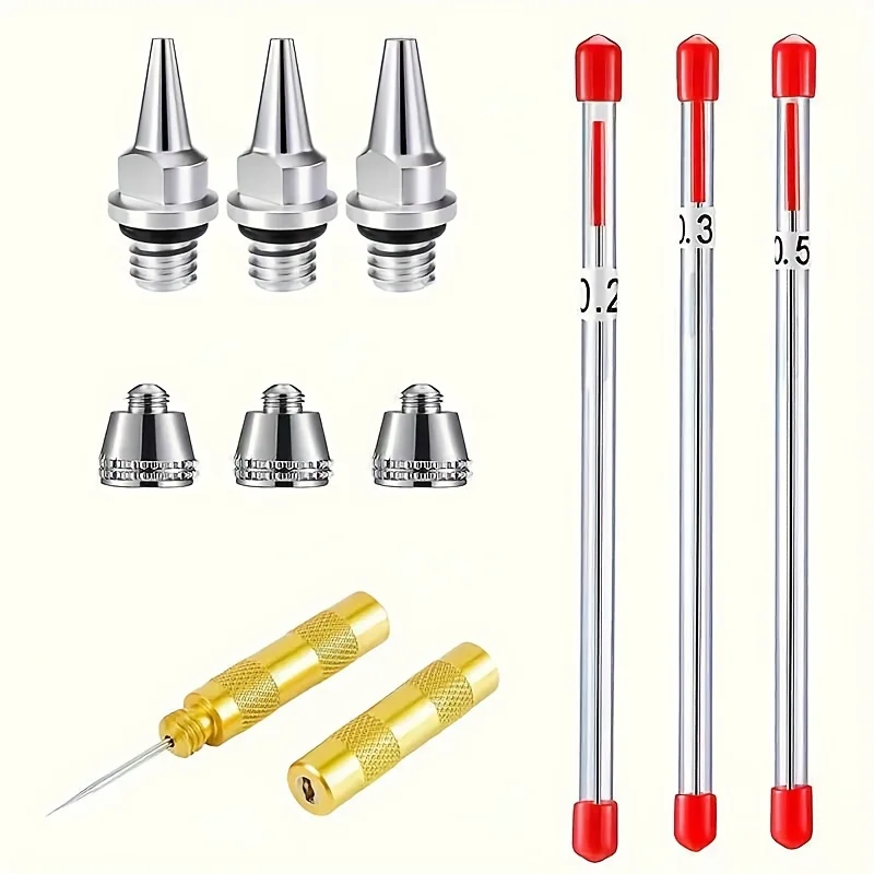 10-piece precision airbrush set: 0.2mm, 0.3mm, 0.5mm nozzles and needles with repair tools - airbrush accessories