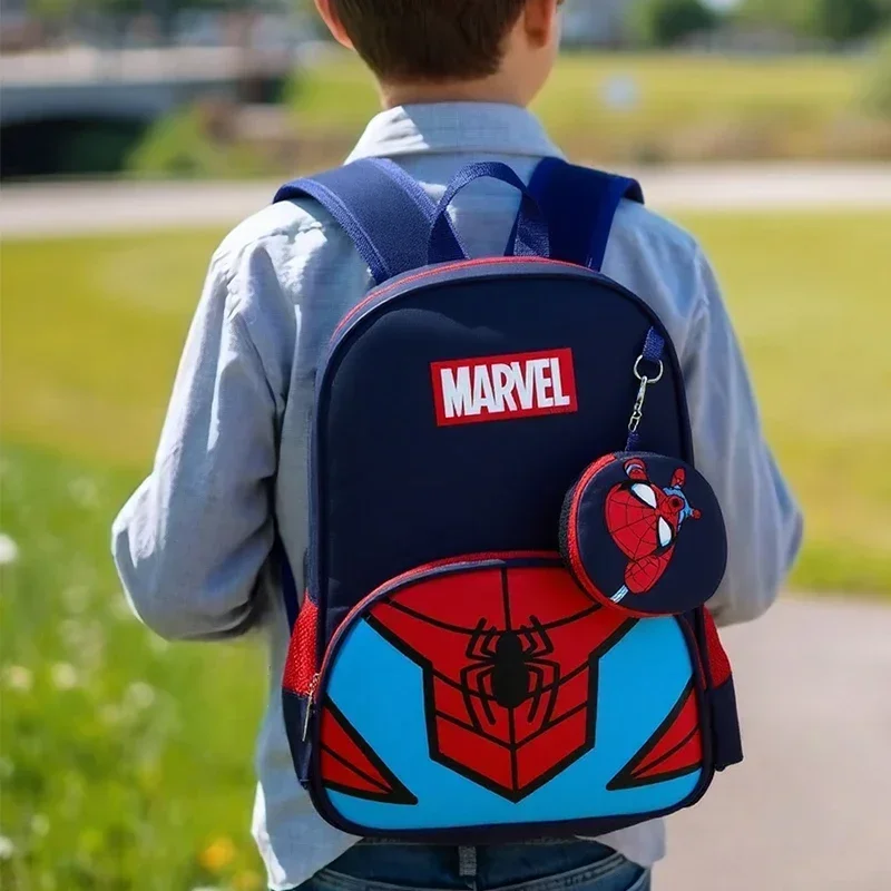 

Новый большой вместительный детский школьный рюкзак Marvel с рисунком Человека-паука для мальчиков с мини-кошельком