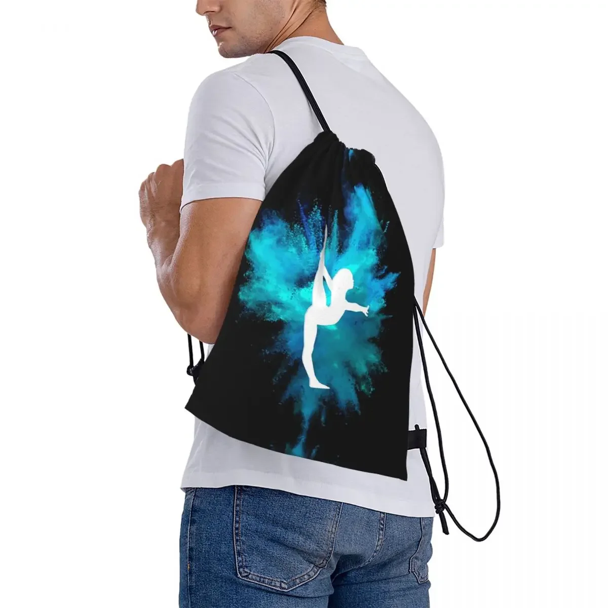 Gymnast Silhouette Blue Explosion Mochilas, Sacos de Cordão, Bundle Pocket, Shoes Bag, Bookbag para Viagens e Escola