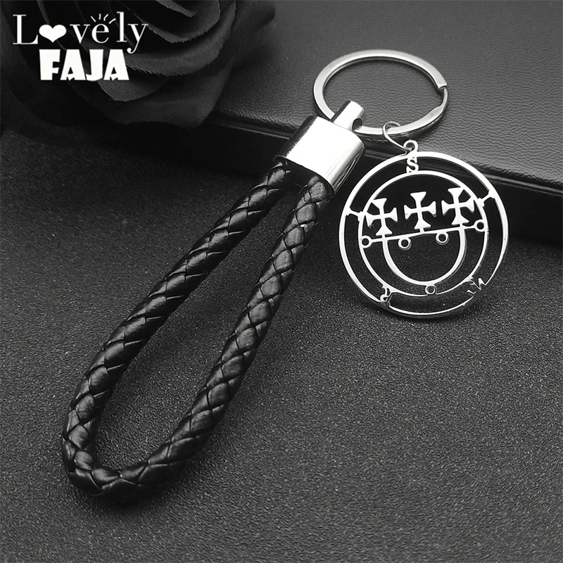 Sigeal Sigil De Lucifer Stainless Steel Key Ring Women Men Satan SITRI Sytry Bitru Lazer Key Baphomet Stamp Key Chain Jewelry