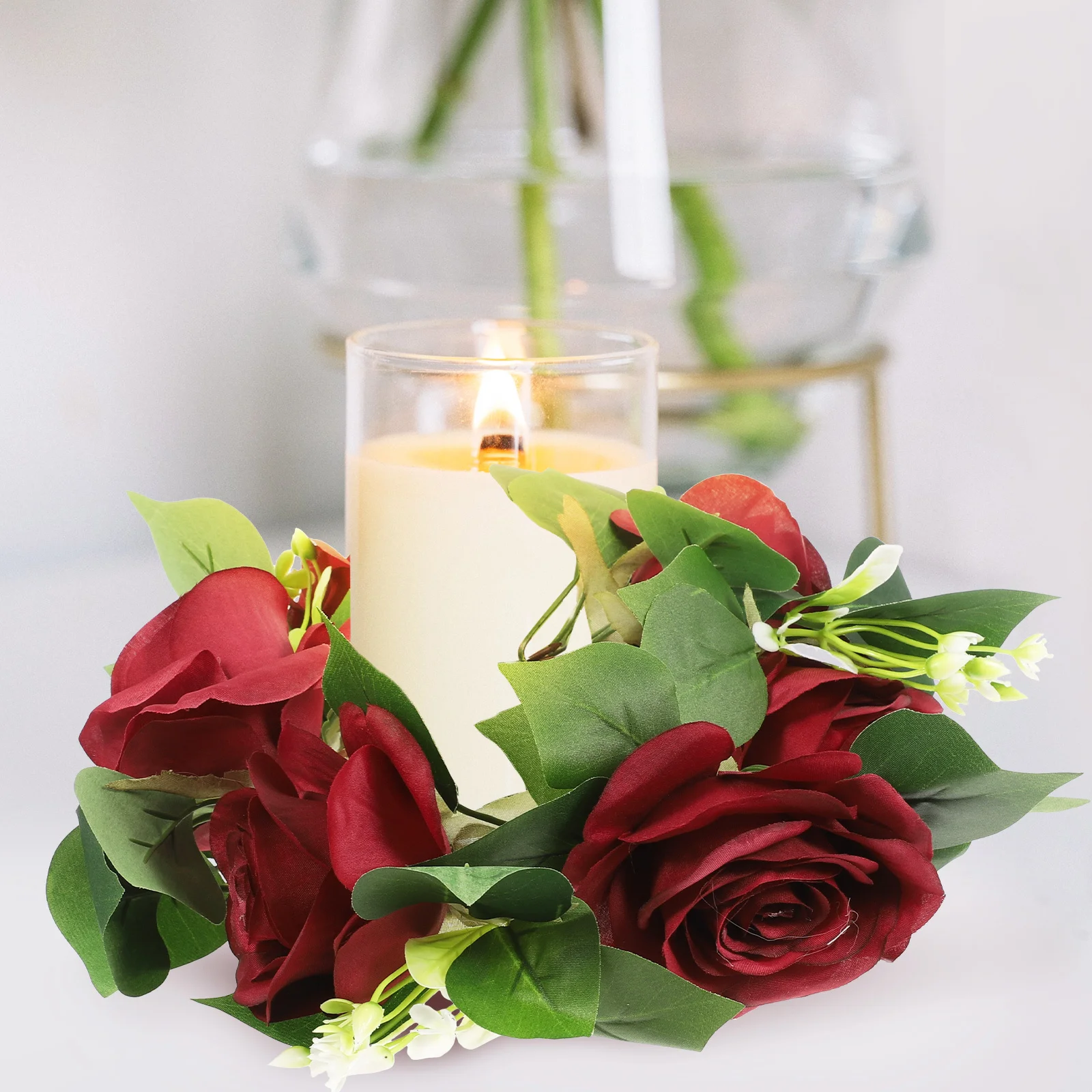 

Artificial Leaf Rose Ring Wedding Party Decoration Floral Wreath For Christmas Valentine'S Day Thanksgiving Pillar
