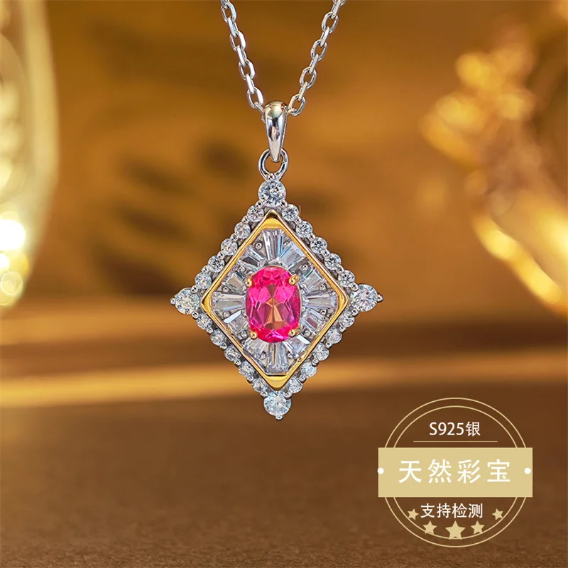

925 Sterling Silver Pendant Pink Topaz Naturlal Gemstone Necklace Elegant Bride Wedding Girl Women GiftFine Jewelry