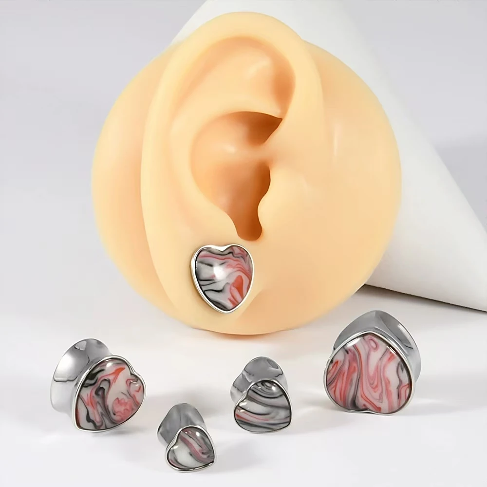 

2PCS Stainless Steel Heart Ear Expander with Clear CZ Zircon Heart Ear Plug Gauge Stretcher Piercing Ear Tunnel Body Jewelry
