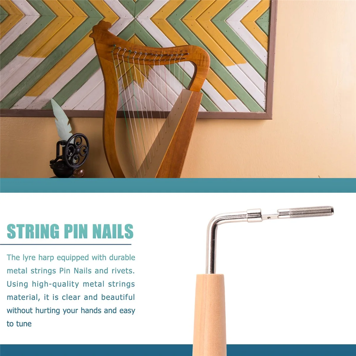 20 Stück Stimmstiftnägel und 20 Stück Nieten, mit L-förmigem Stimmschlüssel, für Lyra Harp Small Harp Musical Saiteninstrument Rich