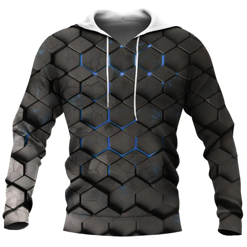 Men's Hoodie 3d Broken Rock Print Casual Long Sleeved Top Fashion Summer Sports Hoodies Loose Oversized Pullover For Men 2024