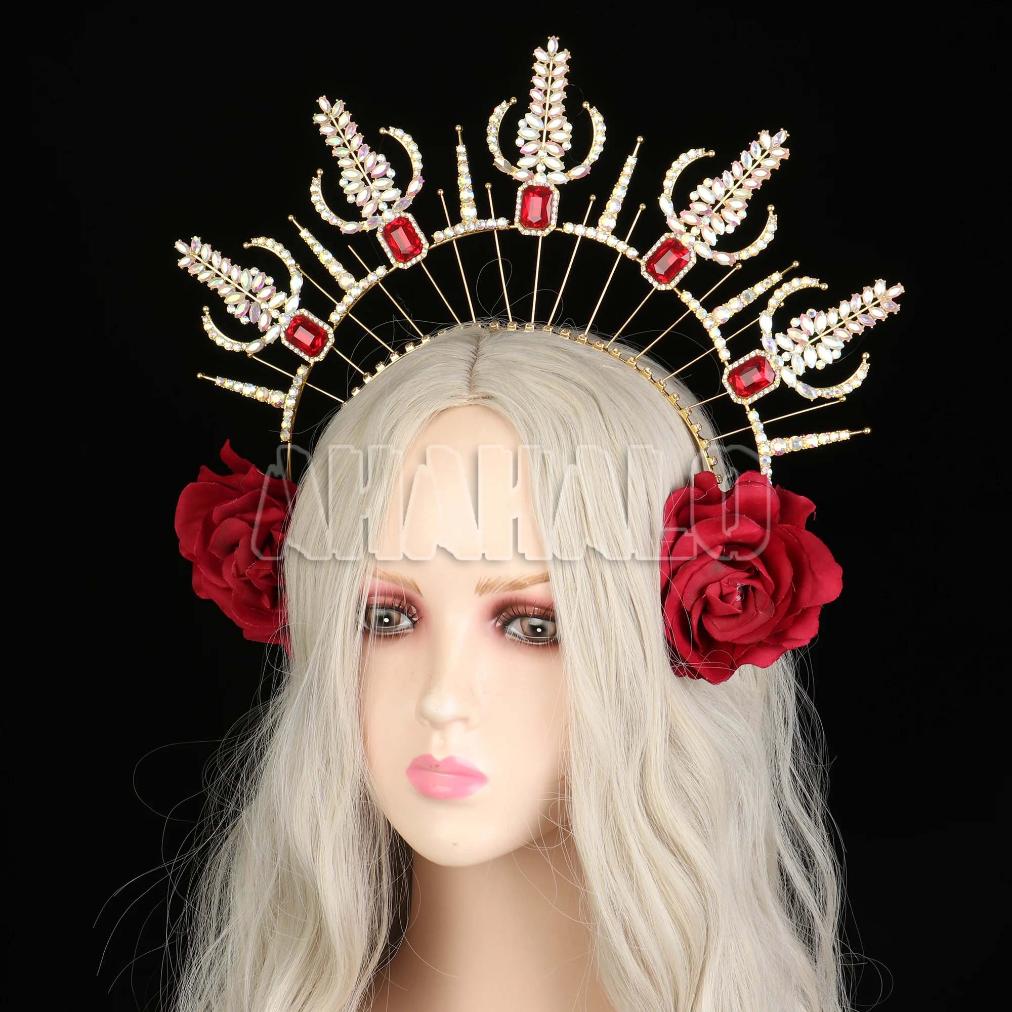 Rose Flower Halo Crown Virgin Mary Goddess Halo Headband Festival Queen Crown and Tiara Maternity Photo Shoot Headpiece