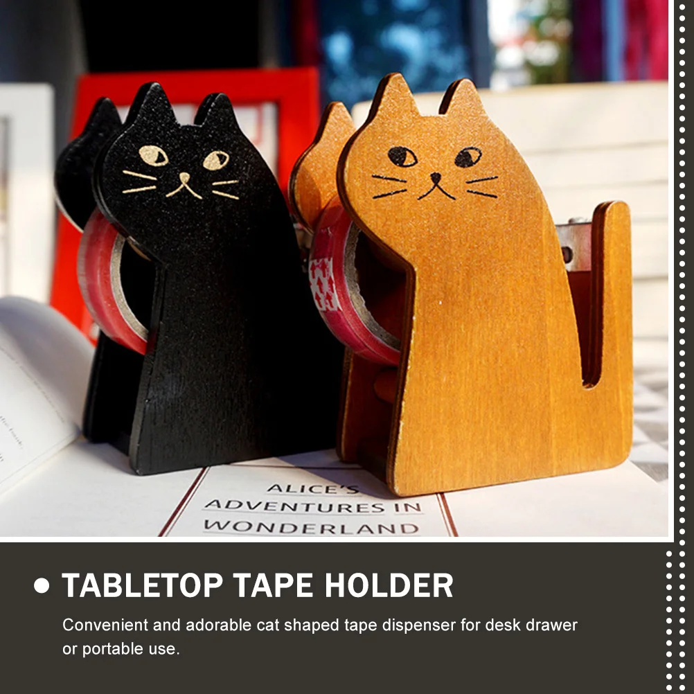 2 Stuks Kat Tape Houder Kantoor Dispenser Voor Retro Decor Desktop Magnetische Mooie Houten Schattig