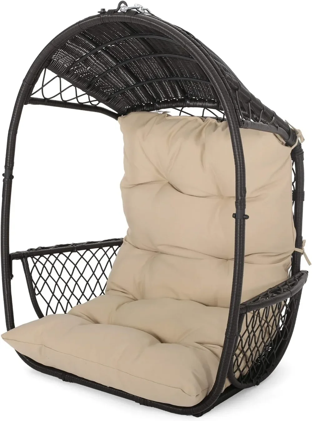 Outdoor/Indoor Wicker Hanging Chair with 8 Foot Chain (NO Stand), Brown and Tan