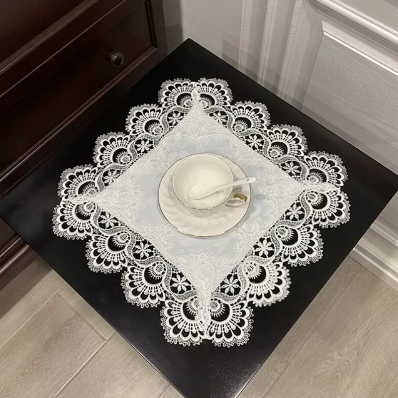 Table Cloth Napkins Table Cover Tablecloth Cup Coffee Mats Placemats Disk Pad Prop Cover Lace Corner Lamp Retro Posing Tea Towel