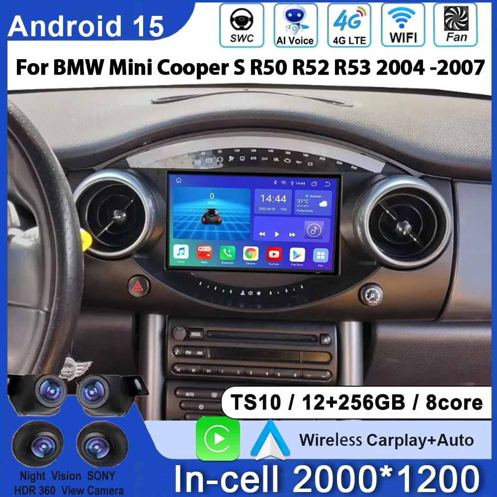 Android auto player de vídeo rádio do carro para bmw mini cooper s r50 r52 r53 2004 -2007 carplay multimídia player 4g unidade principal 2din dvd