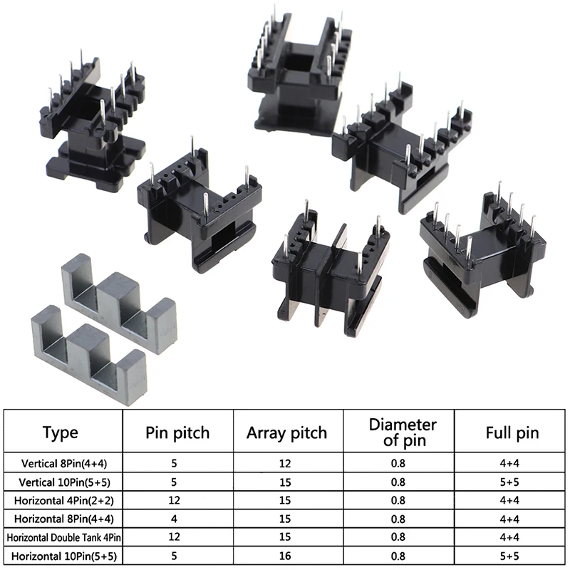 Uxcell 5 Sets EE10 4 With 4pin Transformer Bobbin PC40 Ferrite Core Vertical 10 Ferrite Halves And 5 Bobbin