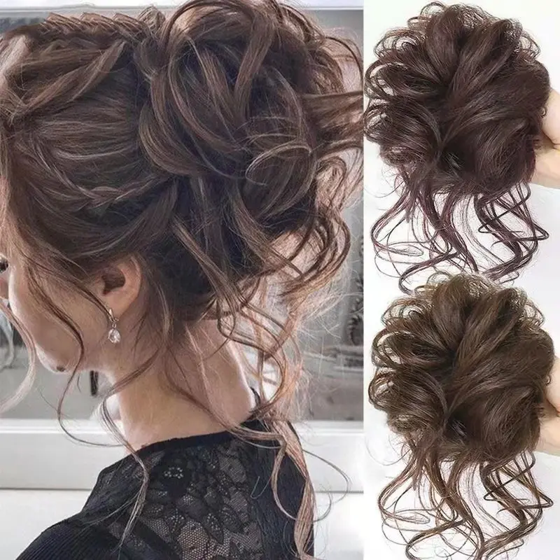 Moño de pelo sintético desordenado, moño rizado, Donut, moño con banda elástica, extensiones de cabello, moño falso