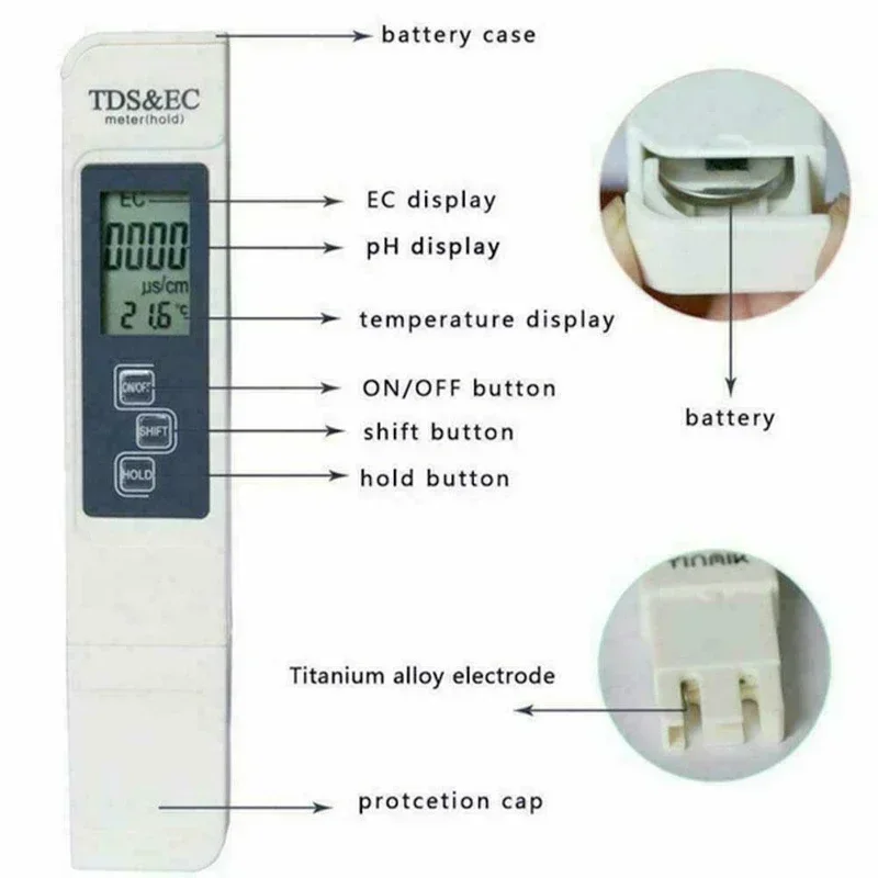 TDS & EC LCD الرقمية جهاز اختبار جودة المياه TDS EC متر المدى 0-9990 متعددة الوظائف نقاء المياه مقياس الحرارة درجة الحرارة جزء في المليون تستر