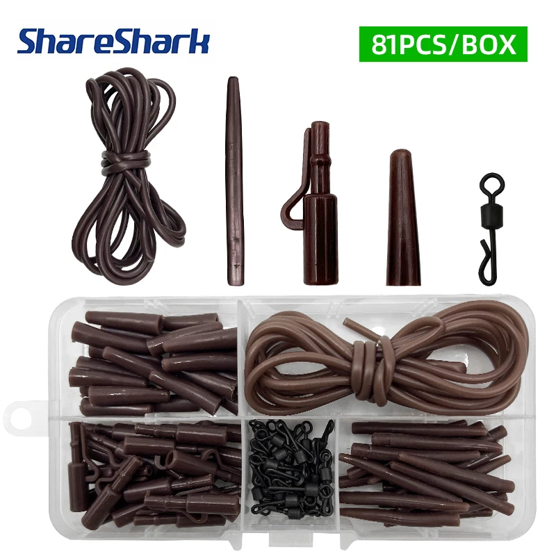 ShareShark 81-teiliges Karpfenangel-Zubehör-Set mit Clips, Schnellwechselwirbeln und Endhülsen