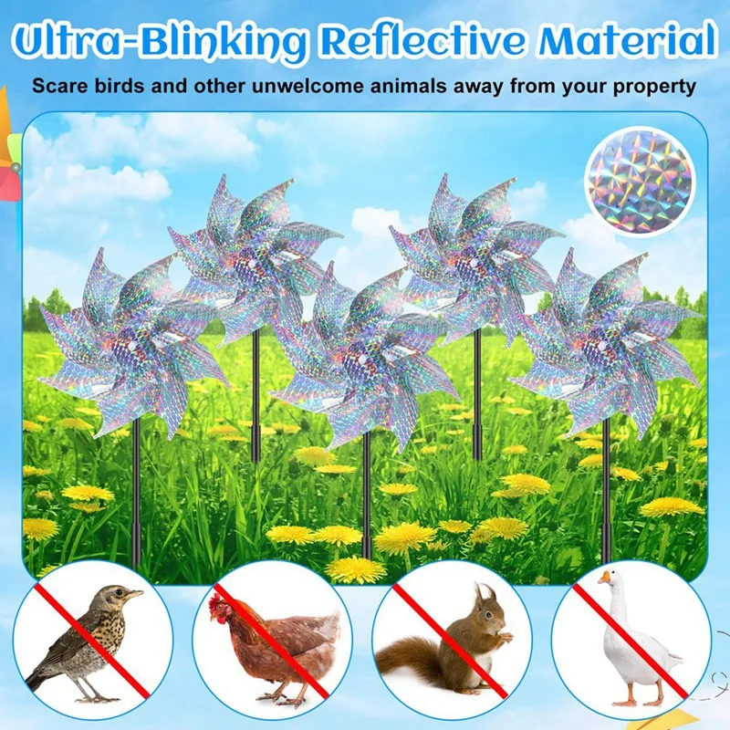 Reflective Windmill With Stakes Wind Runner Suitable For Garden Decoration Bird Repeller Outdoor Silver Shiny Windmill Durable