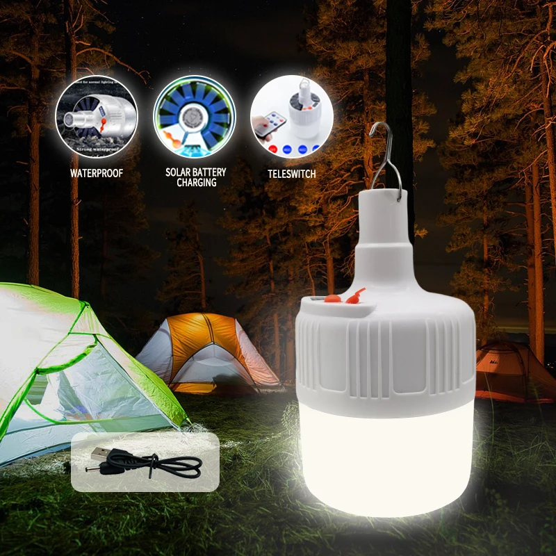Camping Lantern LED Light Bulb 5 Lighting Modes USB Rechargeable Hanging Tent Light Portable Emergency Lantern for Garden BBQ