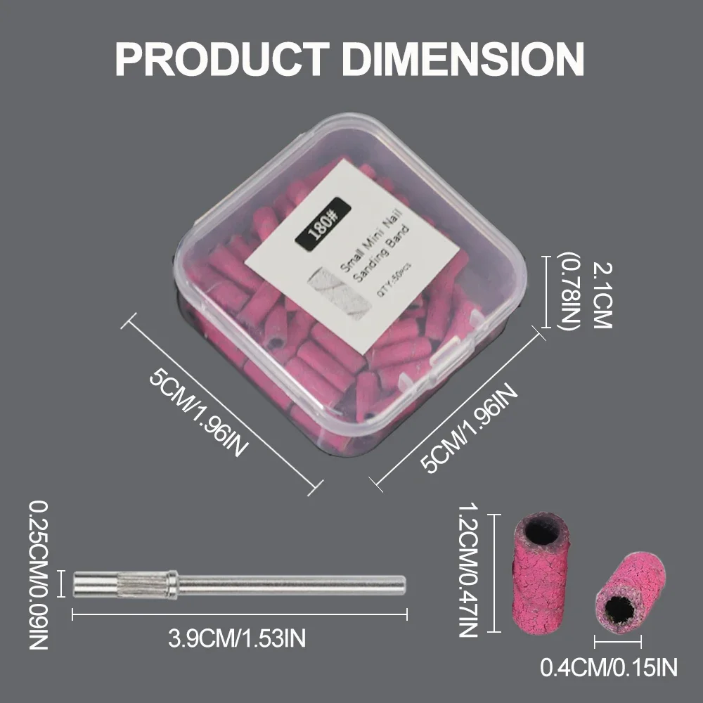 50 قطعة 180 # مجموعة أربطة الصنفرة مع عمود مثقاب الأظافر للأظافر، جل الأشعة فوق البنفسجية، مزيل طلاء الأكريليك، مجموعة أدوات رمل مثقاب الأظافر #3