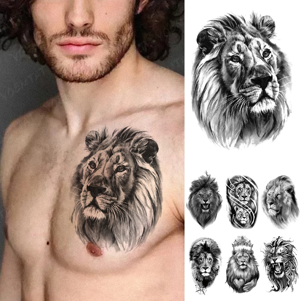 

Waterproof Temporary Tattoo Sticker Black tiger lion realistic sketch Tattoos beast animal Body Art Arm Fake Tatoo Men Women