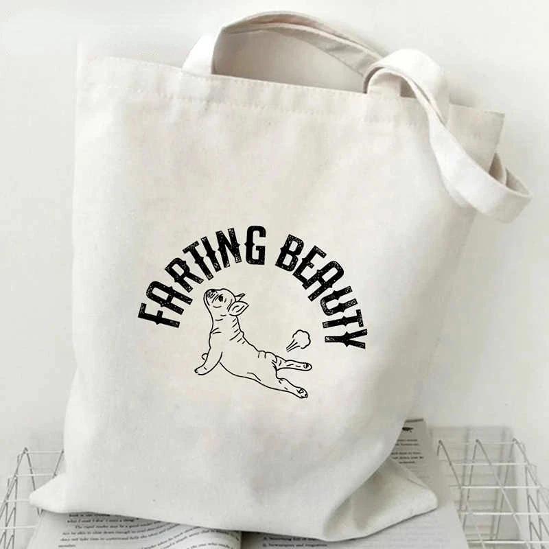 French Bulldog Shopping Shoulder Bag Fashionable and Cute Canvas Bag Student Ladies and Girls Friend Gift Storage Cartoon Bag