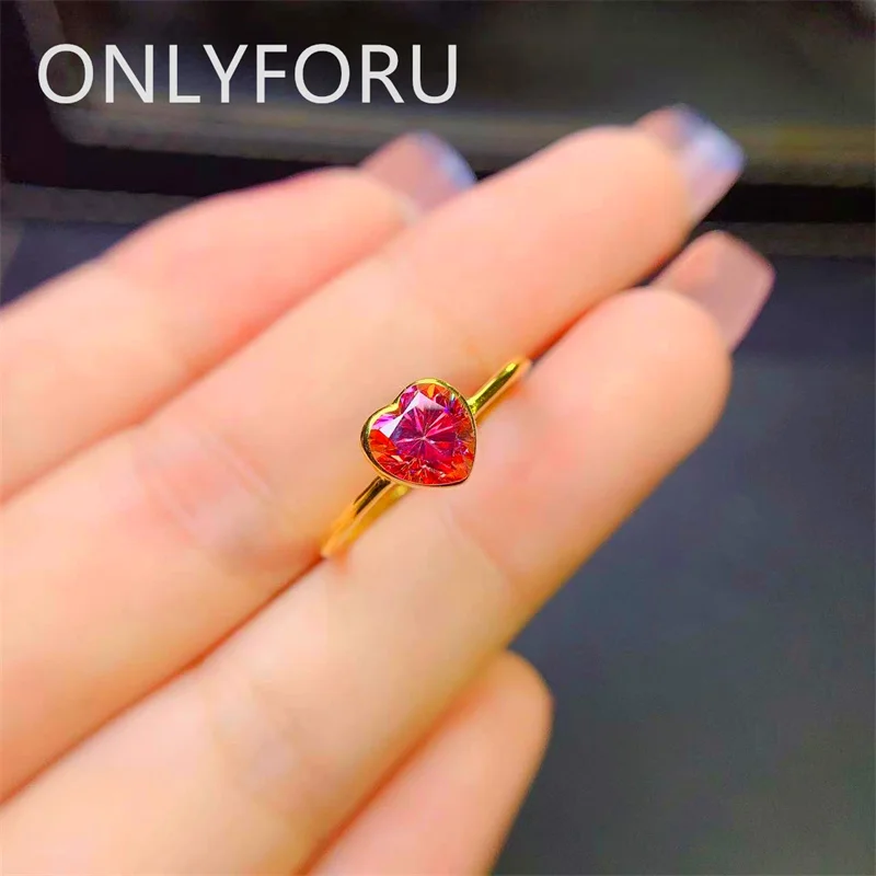 New Popular 925 Silver Excellent Cut 1 Ct Pass Diamond Test Red Heart Moissanite Wedding Ring for Women Fine Jewelry