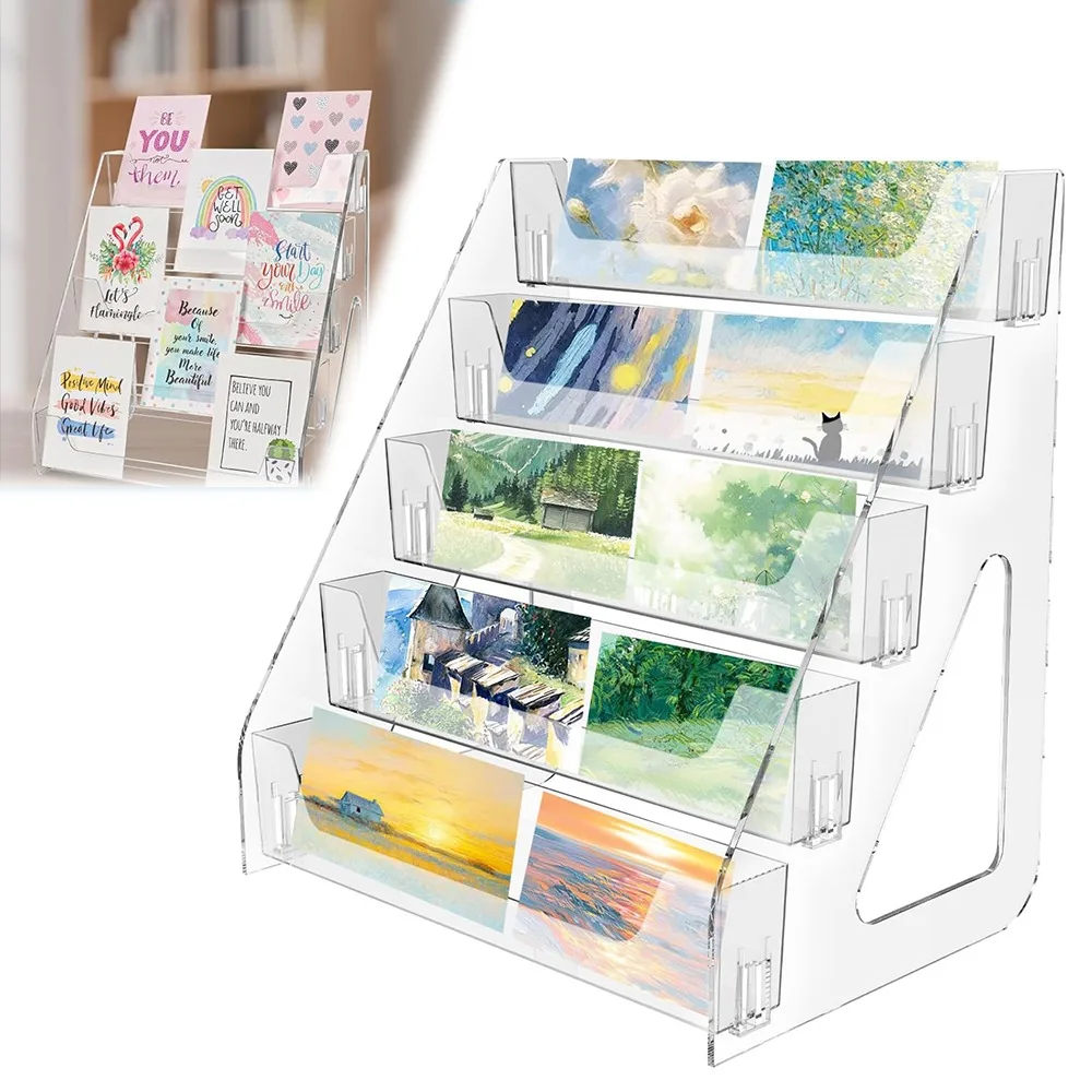 5-stufiger Acryl-Kartenständer, Kartenhalter für Aufkleber, für Grußkarten, Sportkarten, Postkarten, Aufkleber & Broschüren