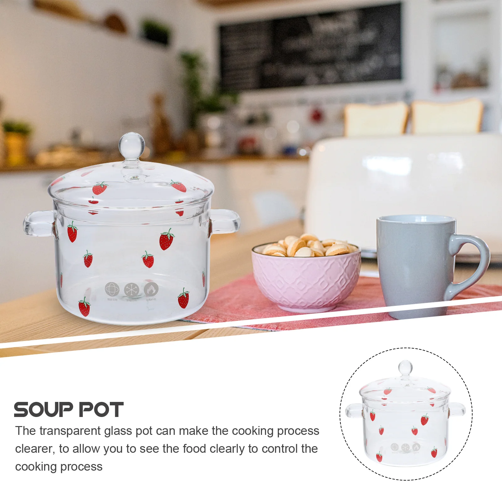 

High Borosilicate Glass Soup Pot Double Ear Heat Resistant with Lid Kitchen Pot for Home Cooking High Borosilicate