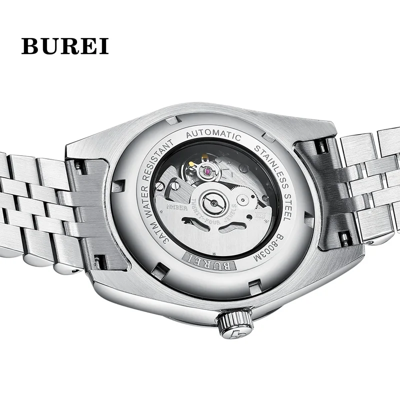 BUREI Mens Mechanical Dress Watch Brand Luxury NH35 Movement Automatic Wristwatch Sapphire Waterproof Clock for Men Reloj Hombre