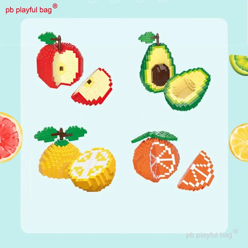 PB – bloc de construction de sac de jeu de fruits, série de pommes et oranges, assemblage de micro-particules, décoration, jouets pour enfants, cadeau, og270