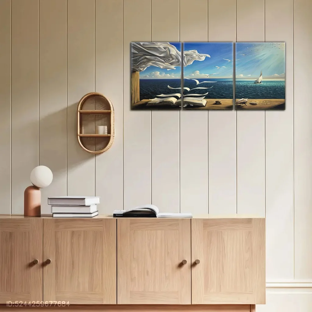 طائرة ثنائية الأبعاد، 3 قطع من القماش بدون إطار، تفسير فني منزلي على الموضة للوحات تزيين المناظر الطبيعية على شاطئ البحر، Tyndall