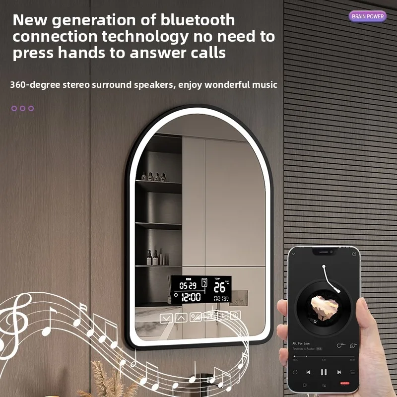 

Door Type Smart Mirror with Frame Wall-mounted Led Bathroom Mirror with Light Wall-mounted Anti-fog Touch Screen Cosmetic Mirror