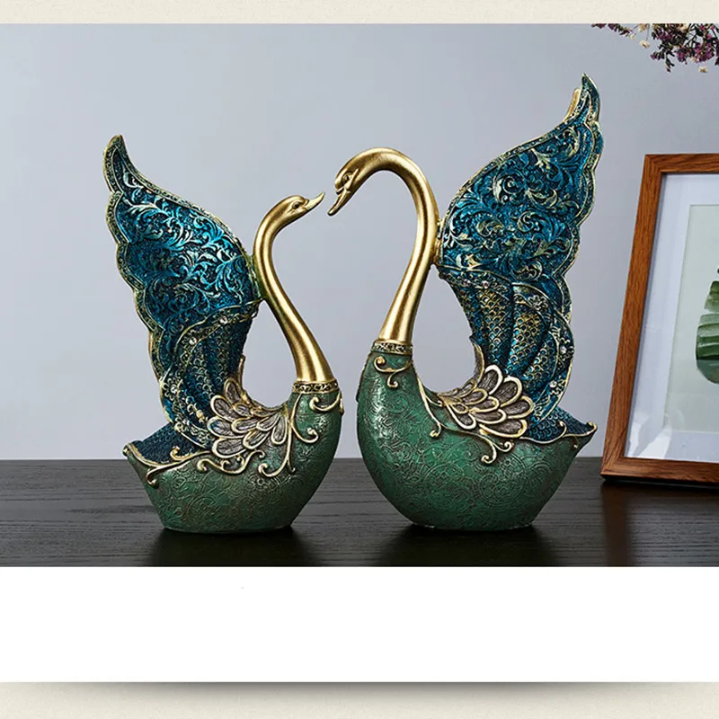 

European Style Hand Painted A Pair Swan Resin Crafts Housewarming Wedding Gifts Room Layout Animal Sculpture Home Decorations