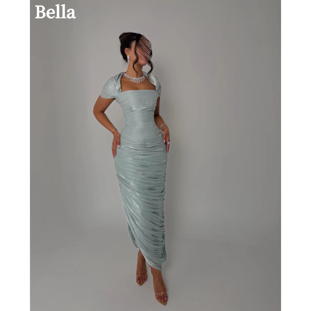 Bella Customized Square Collar Glitter Fabric Prom Dress Pleats vestidos de noche Tra‑length Elegant Luxury Evening Dresses 2026