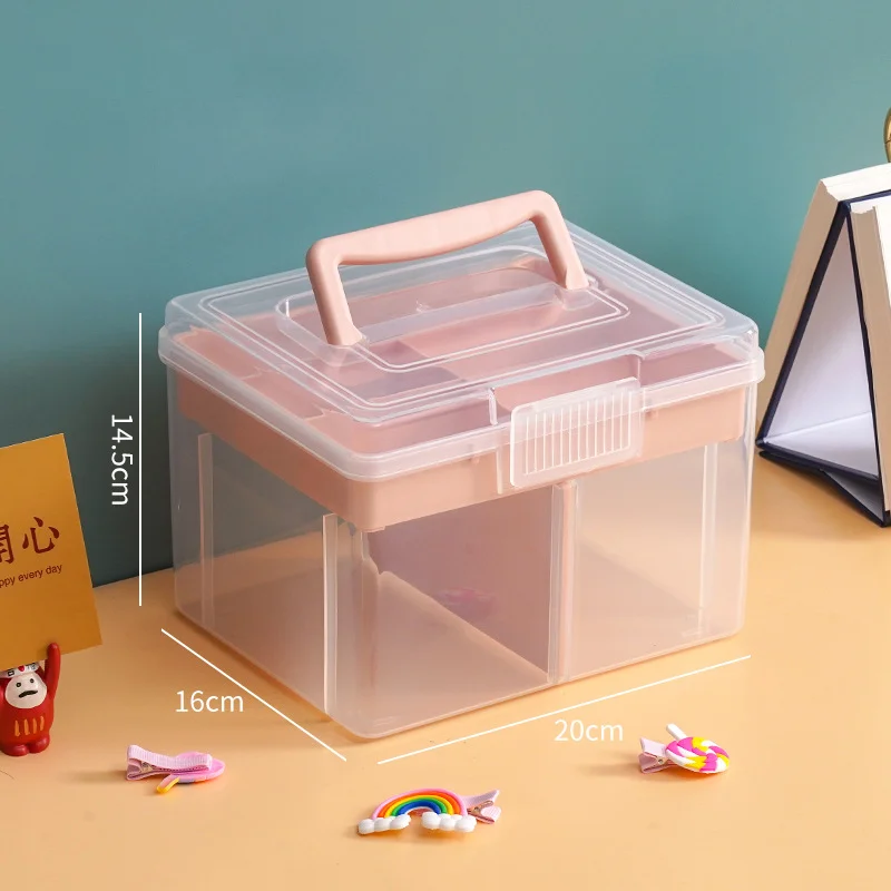 Size storage box handheld portable double storage box transparent multifunctional outdoor storage and organisation box