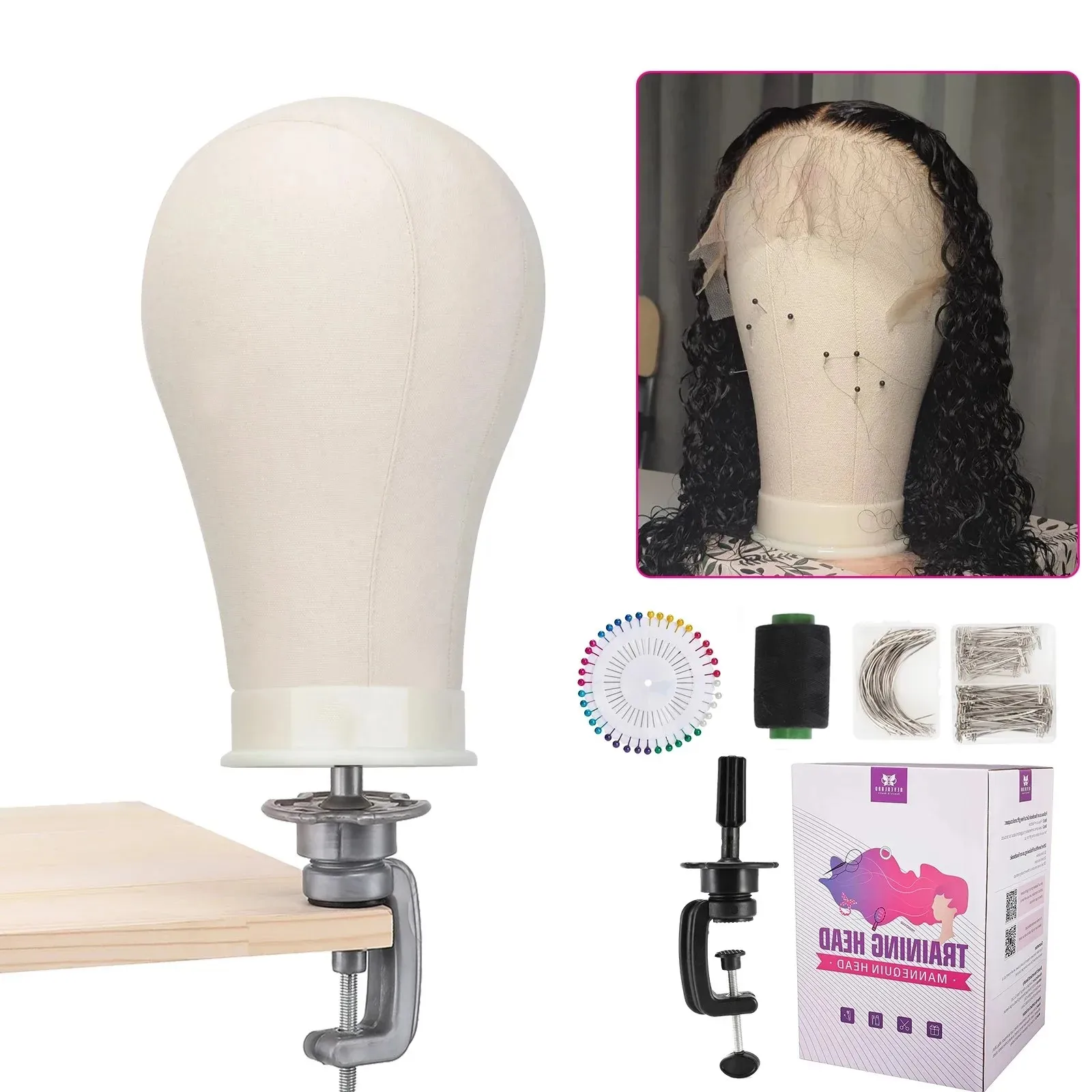 Training Mannequin Head 22Inch Canvas Block Head Display Styling Mannequin Manikin Head Wig Stand Free Get T Needle Holder