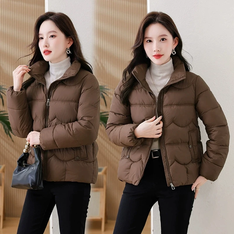 

Autumn Winter Short Thick Warm Korean Casual Women's Standing Collar Cotton Jacket Parkas