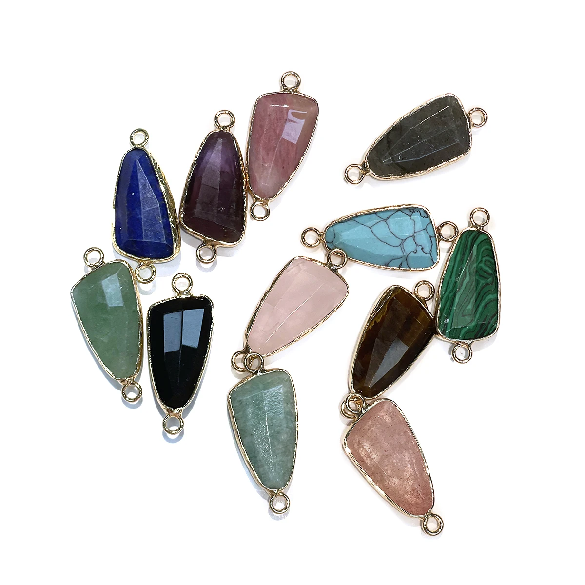 2Pcs Irregular Trapezoid Connector Natural Stone Faceted Connector For Jewelry Making DIY Necklace Bracelet Chains Accessory