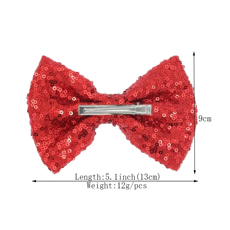 Hot Sale Christmas Festival Cute Sequin Hand Craft Bow With Santa Hair Clip For Kids Girls