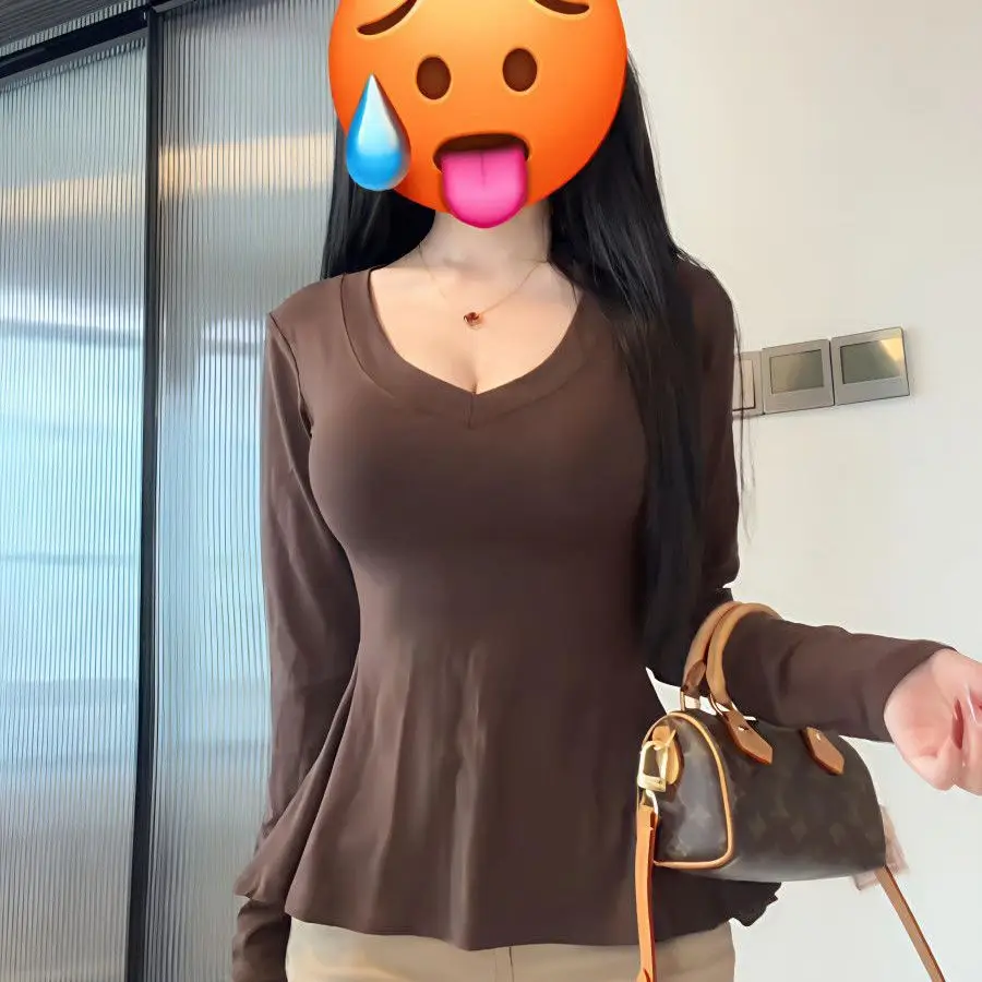 Ultra-Hand Feel Modal Cotton Long Sleeve V-Neck Slim Fit Waist Cinched Hem Lace Detail Top Korean Style Commute Fashion