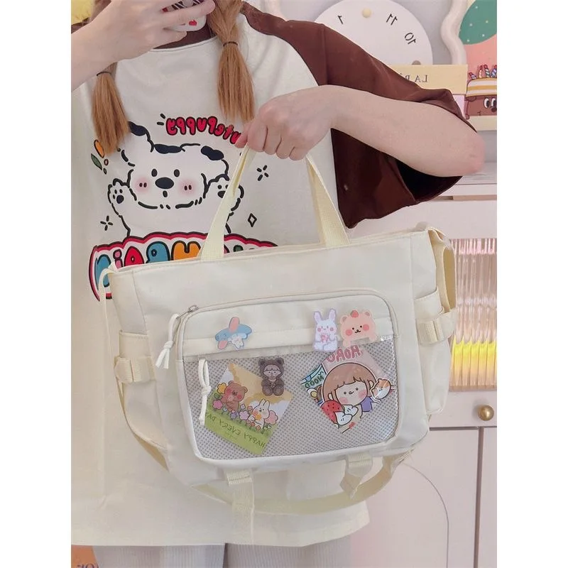 Kawaii japońskie uczennice Itabag nowe Y2K małe nylonowe torby Crossbody kobiety przezroczysta kieszeń Ita torba torebki i portmonetki