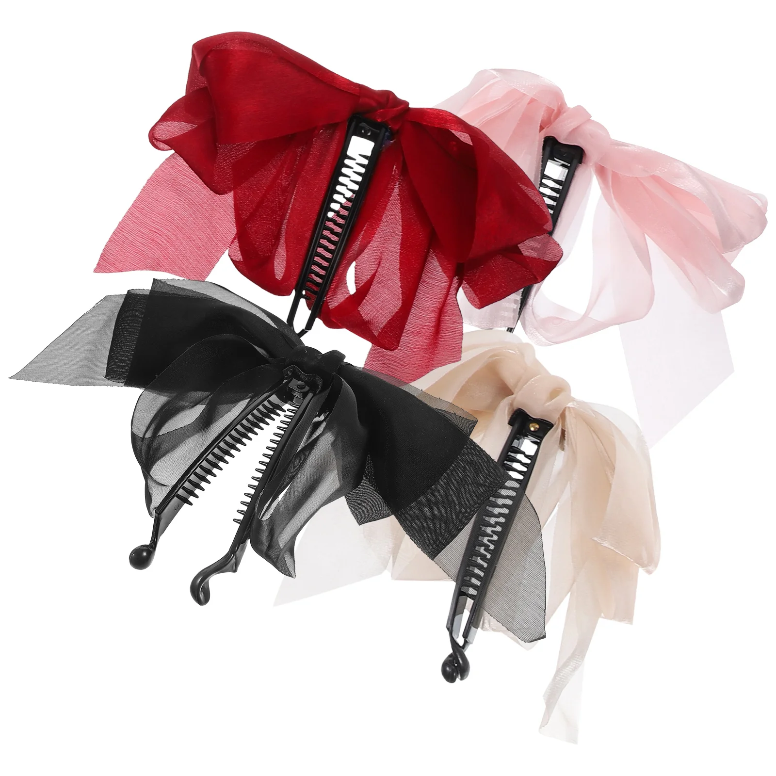

4pcs Large Banana Clips Bows Plastic Ribbon Vintage Headgear Stylish Accessories For Thick Curly Hair Women Daily Use Hair Care