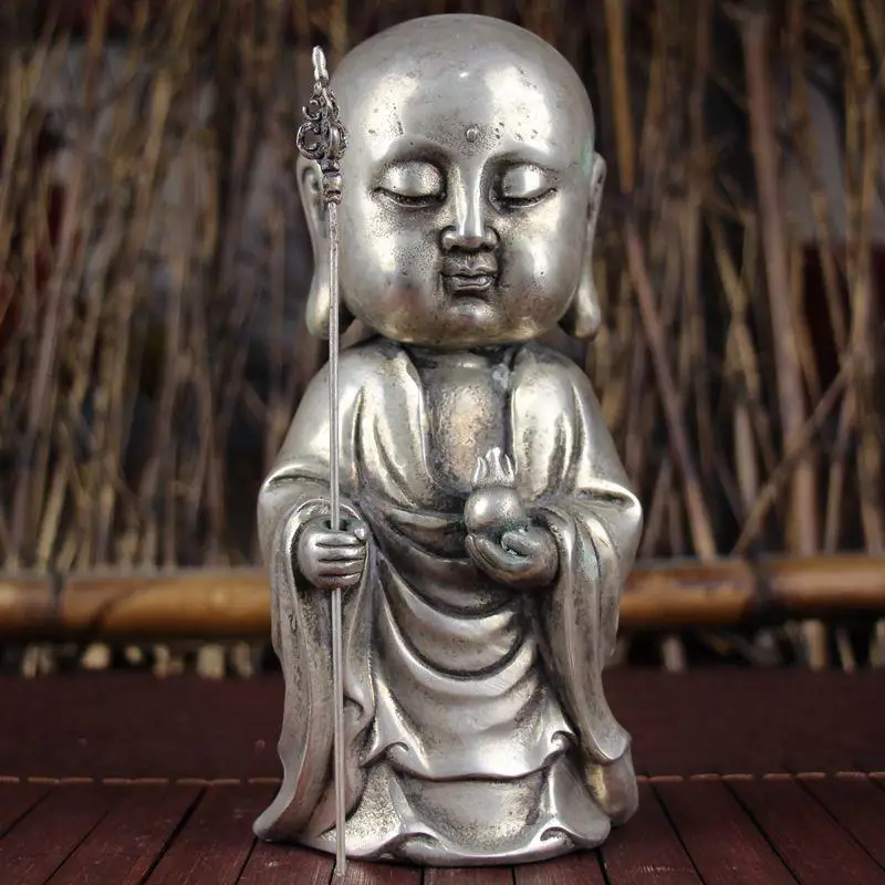 Antique Miscellaneous Copperware, White Copper, Study Room Home Decor, Exquisite Craft Supplies, Standing Monk Statue