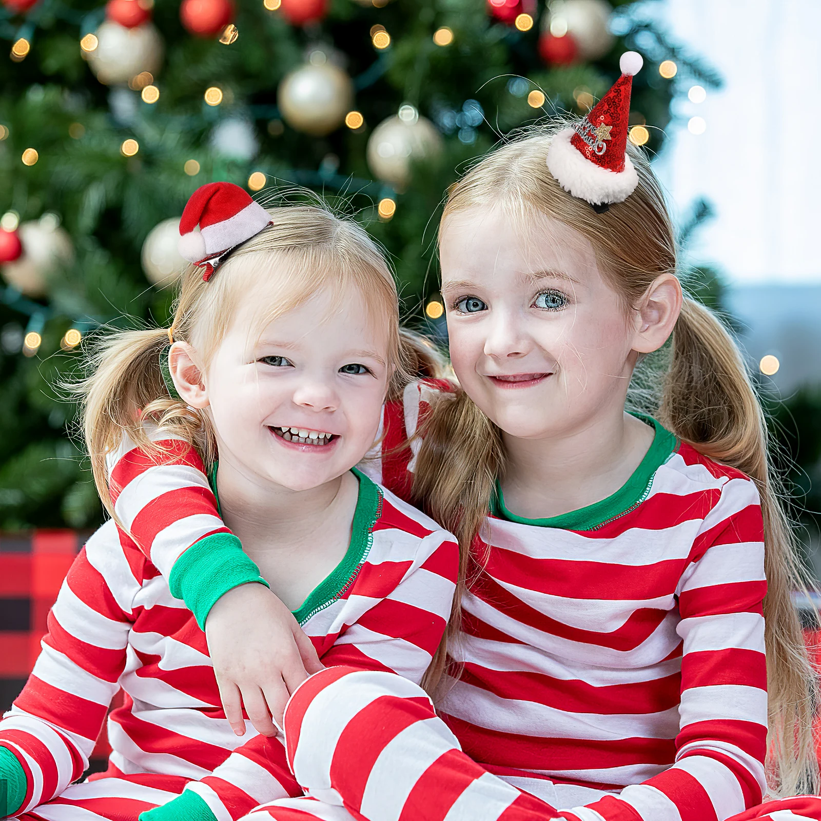 

6 шт. заколок для волос в виде рождественских шапочек для девочек, женщин и детей, с пайетками, маленькие заколки для праздничных мероприятий, аксессуары для Рождества и праздников