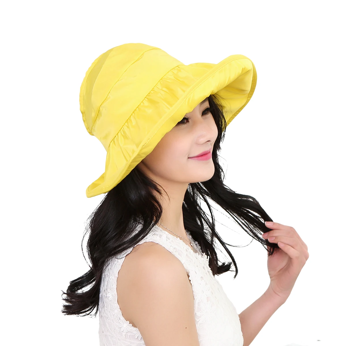

Summer Uv Protection Foldable Wide Brim Sun Hat For Women Girls Light Yellow Beach Travel Outdoor Anti Uv Thin Hat