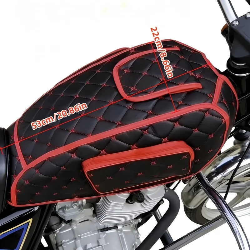 1 Motorcycle Fuel Tank Cover—Leather Fuel Tank Cover (Random Color of Inner Straps), UV-Resistant, Wear-Resistant, Universal Fit image 3