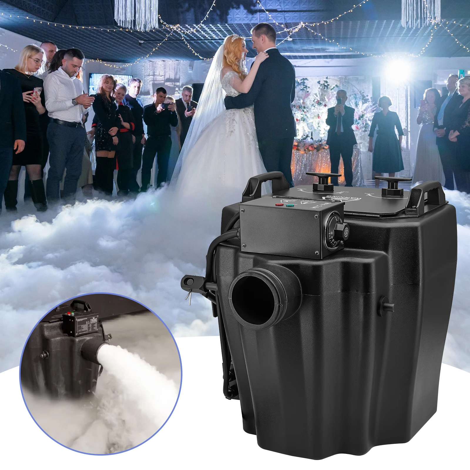 3500W Electric DJ Stage Effect Dry Ice Fog Machine with Multicolor Light for Wedding Parties Low Smoke Black Color