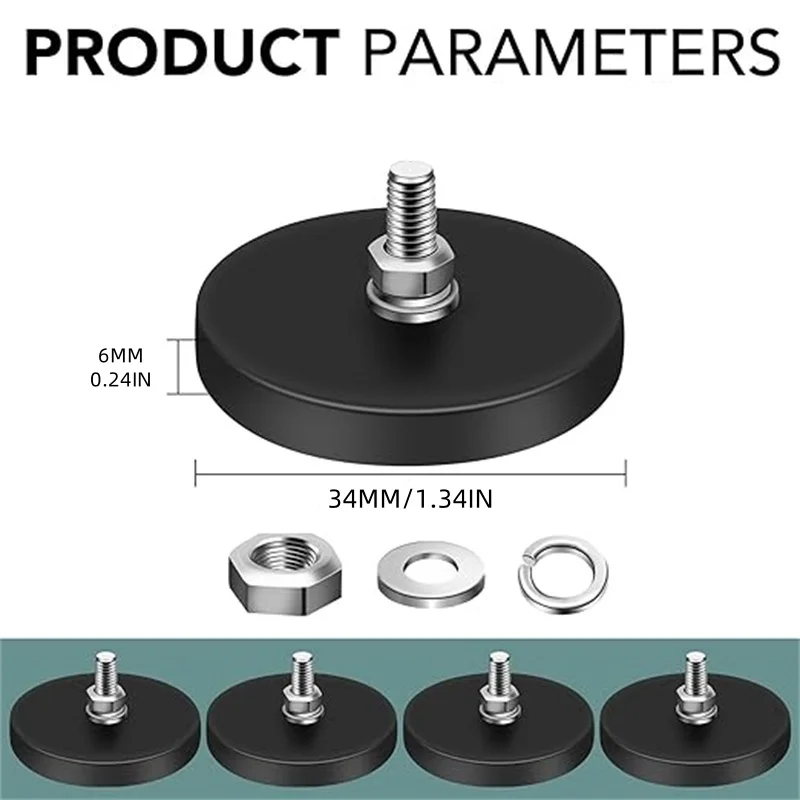 2/4/6PCS Mount Ruber Coated Magnets, Mounting Magnets Heavy Duty,Anti-Scratch Neodymium Magnets Rubber Magnets